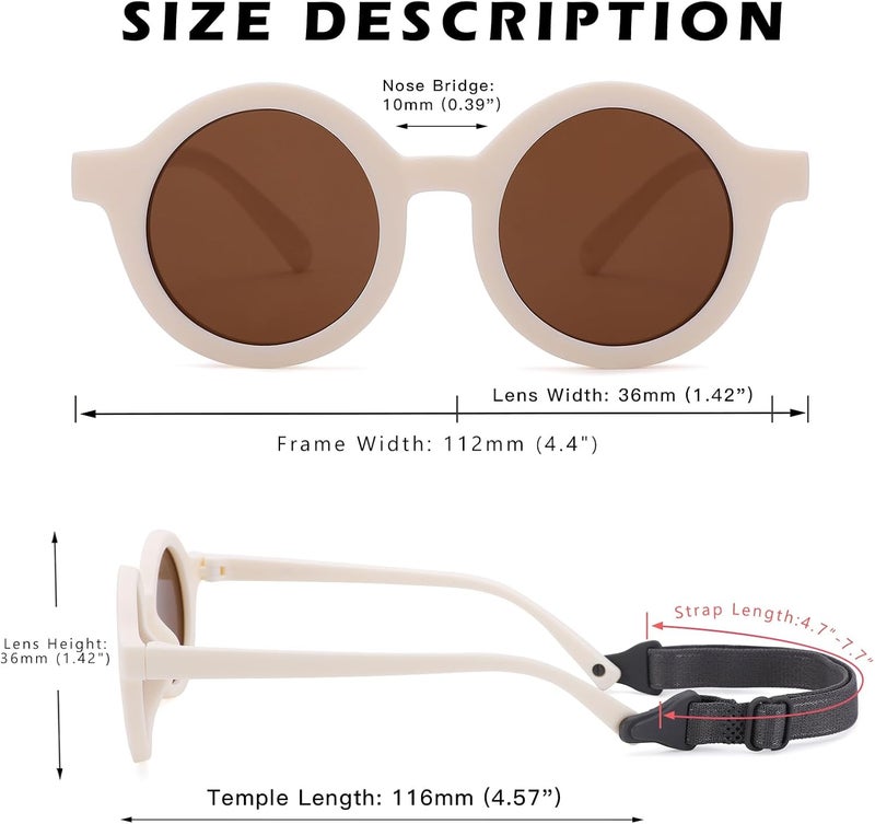 COASION Baby Polarized Round Sunglasses Flexible Rubber Shades with Strap for Toddler Newborn Infant Ages 0-24 Months - Image 4